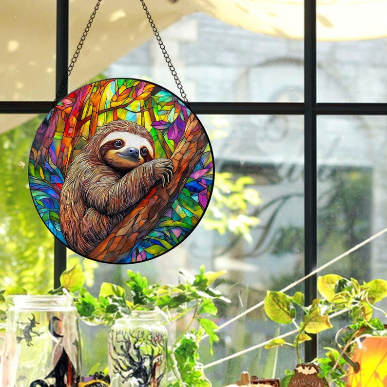 Sloth Glass Suncatcher, Sloth Window Hanger, Sloth Window Decor, Sloth Decor, Sloth Lover Gifts, Christmas Gifts