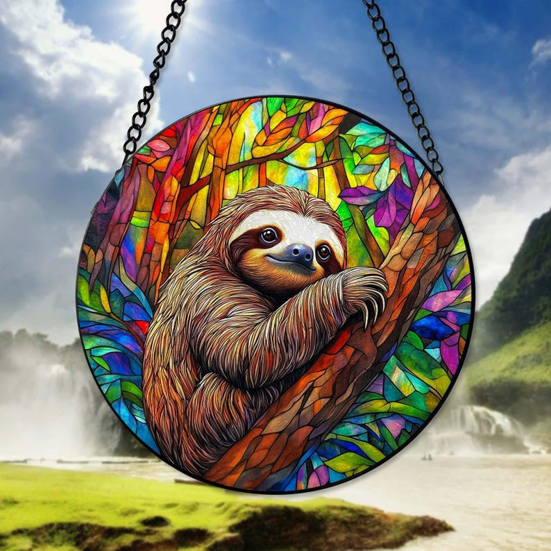 Sloth Glass Suncatcher, Sloth Window Hanger, Sloth Window Decor, Sloth Decor, Sloth Lover Gifts, Christmas Gifts