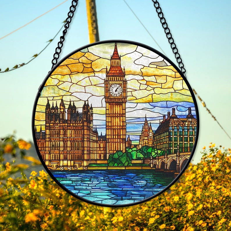 London Big Ben Glass Suncatcher, Visit To London Keepsake Window Hanger, Big Ben Art Decor, London Lover Gifts, Travel Lover Gifts