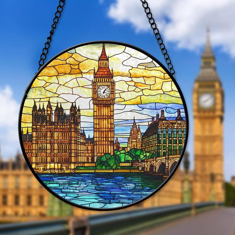 London Big Ben Glass Suncatcher, Visit To London Keepsake Window Hanger, Big Ben Art Decor, London Lover Gifts, Travel Lover Gifts