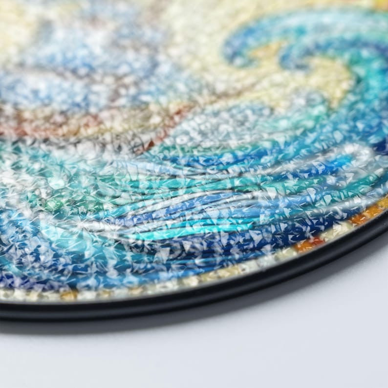 Boat with Ocean Waves Faux Stained Glass Suncatcher Decor, Boat Window Hanging, Ocean Waves Landscape Suncatcher, Housewarming Gift