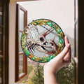 Skeleton Dinosaur T-Triceratops Faux Stained Glass Suncatcher Decor, Triceratops Window Hanging Decor, Halloween Dinosaur Suncatcher Decor
