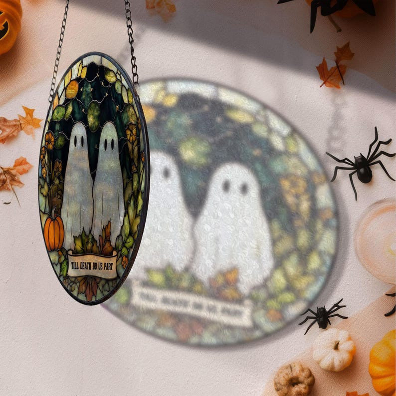 Couple Ghost Faux Faux Stained Glass Suncatcher, Spooky Ghost Couple Decor, Halloween Anniversary, Halloween Couple Gifts, Spooky Vibes Gift