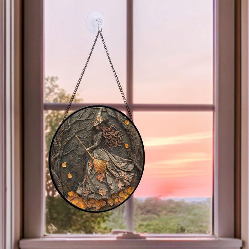 Witchy Gothic 3D Relief Art Faux Stained Glass Suncatcher, Spooky Season Ornament Decor, Halloween Decor, Halloween Decoration, Spooky Vibes Gift