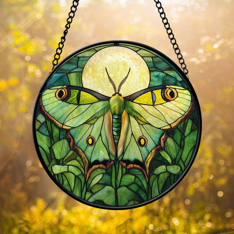 Faux Faux Stained Glass Luna Moth Suncatcher, Luna Moth Christmas Decor, Butterfly Lover Window Hanging Ornament, Birthday Gift, Butterfly Decor