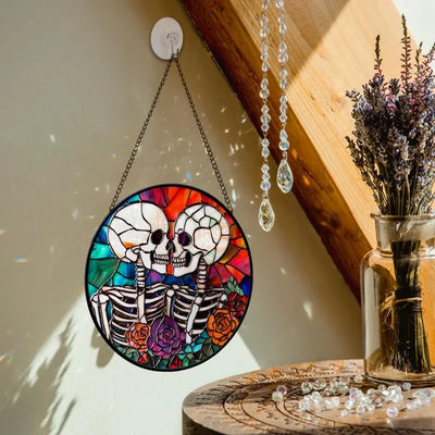Skeleton Couple Glass Suncatcher, Halloween Wedding Decor, Gothic Wedding Decor, Halloween Decor, Anniversary Gifts, Halloween Wedding Gifts