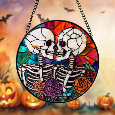 Skeleton Couple Glass Suncatcher, Halloween Wedding Decor, Gothic Wedding Decor, Halloween Decor, Anniversary Gifts, Halloween Wedding Gifts