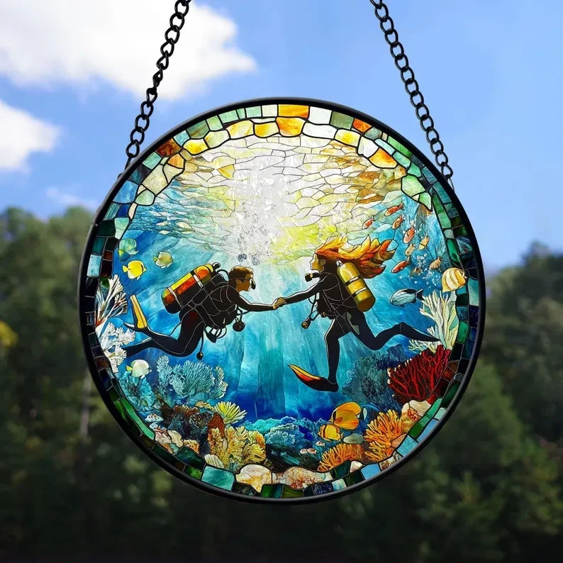 Diving Suncatcher, Scuba Diver Suncatcher, Scuba Diver Gifts, Gift for Diver, Diving Couples Gifts, Christmas Gifts, Birthday Gifts