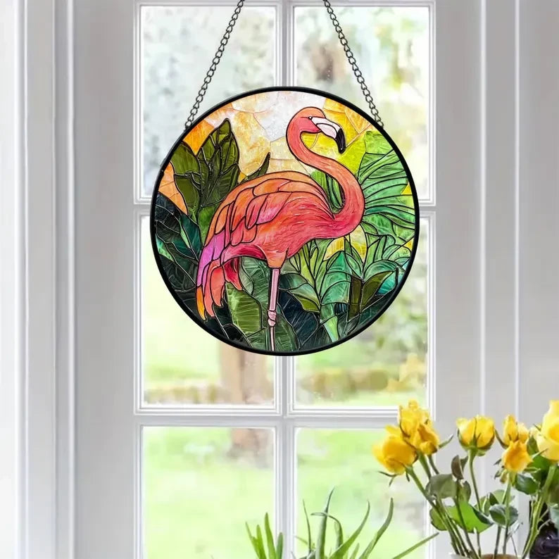 Flamingo Glass Suncatcher, Flamingo Window Hangings For Garden, House Decoration, House Decor, Housewarming Gift, Christmas Gifts