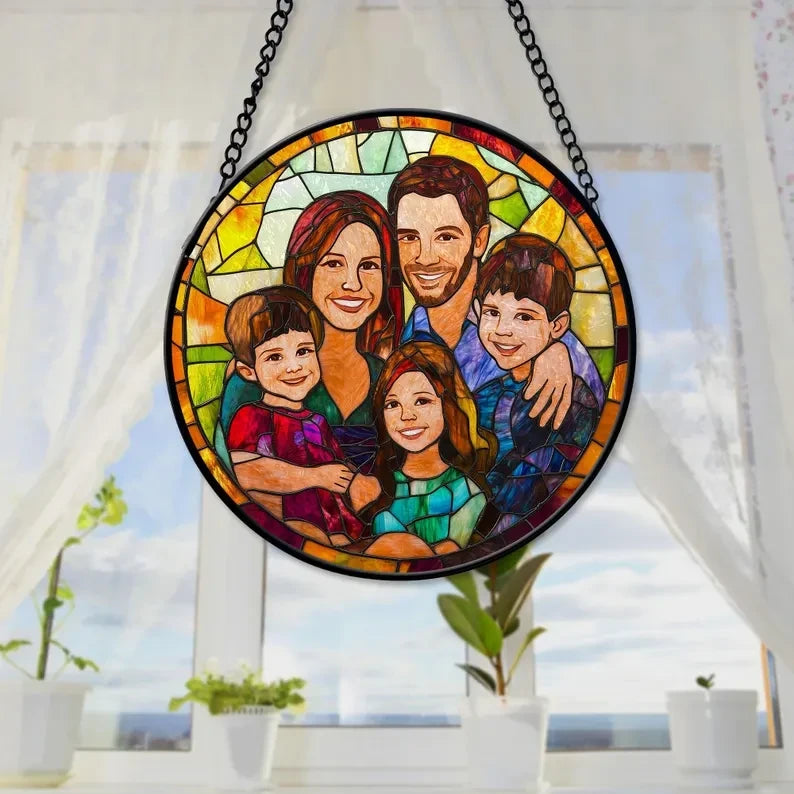 Custom Family Portrait Faux Faux Stained Glass, Transform Your Photos Into Art, Personalized Family Window Hanger, Christmas Gift For Mom Dad