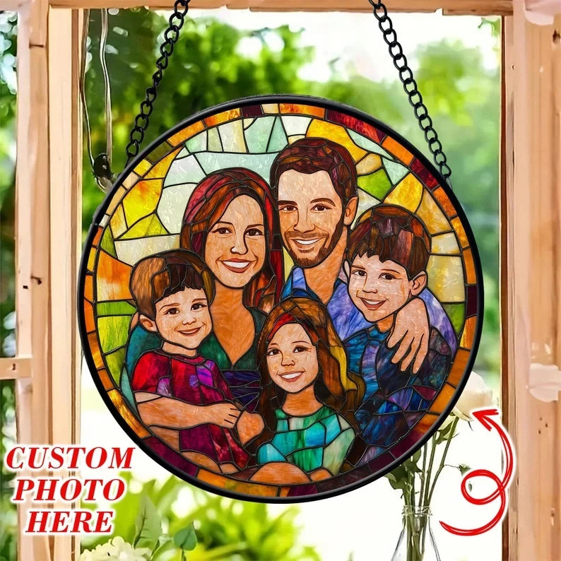 Custom Family Portrait Faux Faux Stained Glass, Transform Your Photos Into Art, Personalized Family Window Hanger, Christmas Gift For Mom Dad