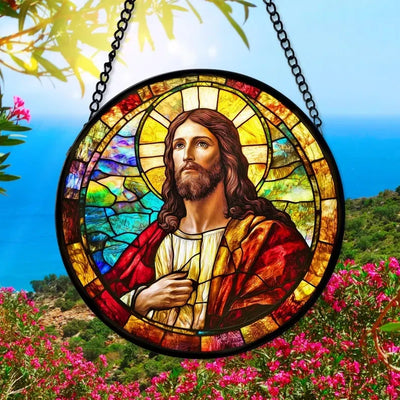 Jesus Faux Faux Stained Glass Window Hanging, Religious Glass Decor For Christian, Christmas Gift, Jesus Christ Suncatcher, Christian Ornament