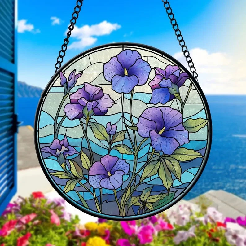 Birth Month Flowers Faux Faux Stained Glass Window Hanging, Birthday Gift For Her, Birth Month Flower Suncatcher, Christmas Gift For Mom, Grandma