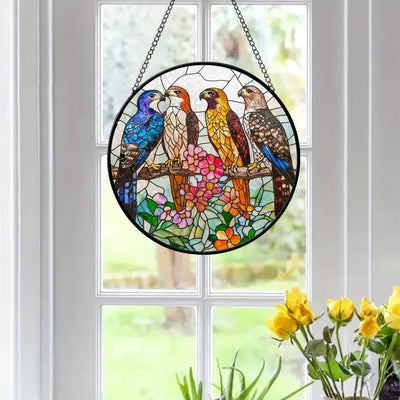 Faux Stained Glass Birds of Prey Window Hanging, Birds Lovers Gift, Gift for Mom and Grandma, Birthday Gifts, Bird Nerds, Birds Suncatcher Gift