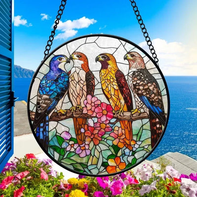 Faux Stained Glass Birds of Prey Window Hanging, Birds Lovers Gift, Gift for Mom and Grandma, Birthday Gifts, Bird Nerds, Birds Suncatcher Gift