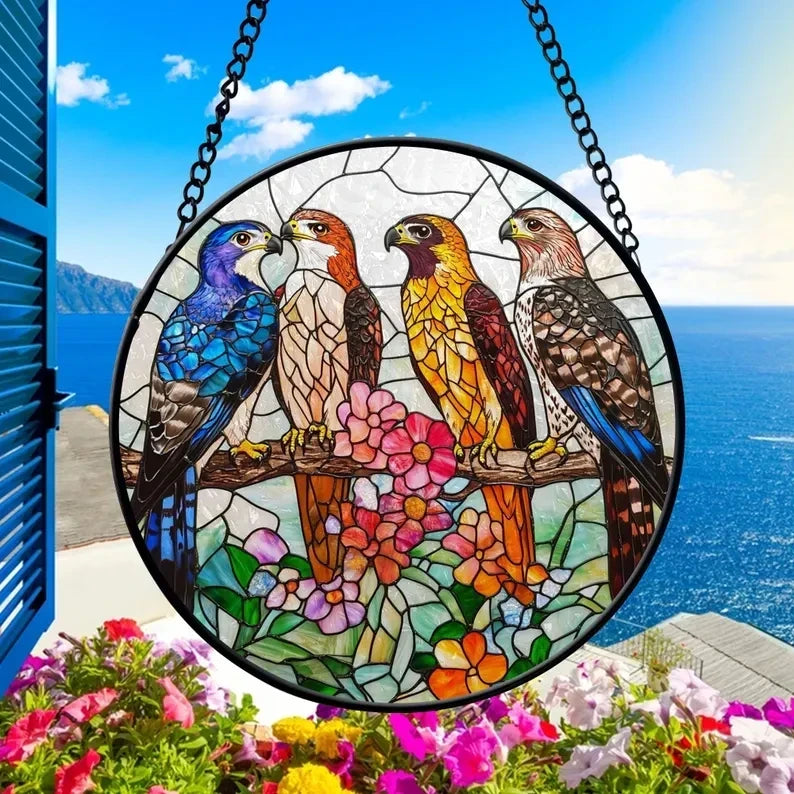 Faux Stained Glass Birds of Prey Window Hanging, Birds Lovers Gift, Gift for Mom and Grandma, Birthday Gifts, Bird Nerds, Birds Suncatcher Gift