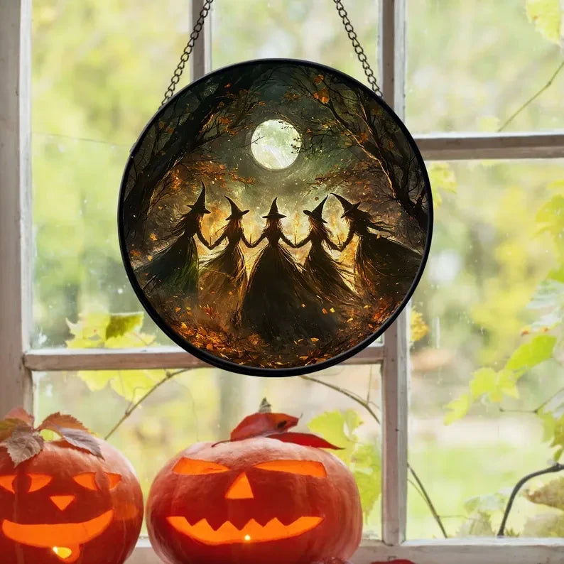 Halloween Witch Faux Stained Glass Window Hanging, Witch Lovers Suncatcher, Witch Halloween Decor, Spooky Window Decor, Witch Art Glass Ornament
