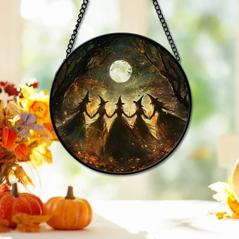 Halloween Witch Faux Stained Glass Window Hanging, Witch Lovers Suncatcher, Witch Halloween Decor, Spooky Window Decor, Witch Art Glass Ornament