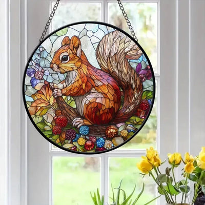 Squirrel Glass Suncatcher, Squirrel Window Hanger, Nursery Decor, Squirrel Lover Gifts, Squirrel Art