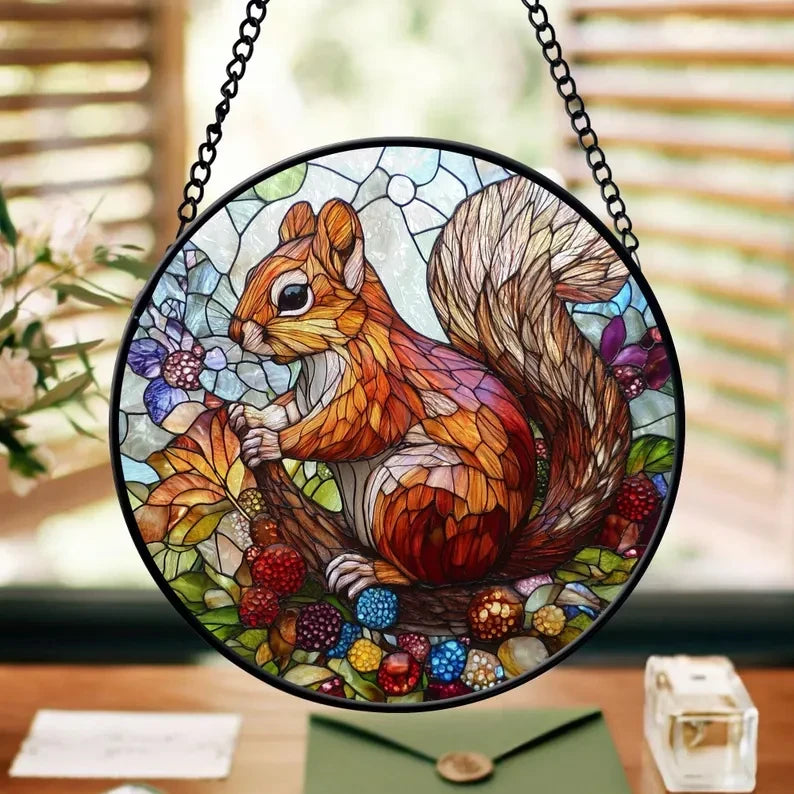 Squirrel Glass Suncatcher, Squirrel Window Hanger, Nursery Decor, Squirrel Lover Gifts, Squirrel Art