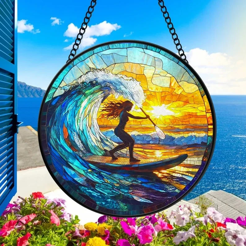 Woman Paddle Boarding Glass Suncatcher, Paddle Board Window Hanger, Paddle Boarder Gifts, Birthday Gifts For Her, Christmas Gifts