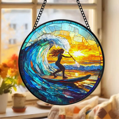 Woman Paddle Boarding Glass Suncatcher, Paddle Board Window Hanger, Paddle Boarder Gifts, Birthday Gifts For Her, Christmas Gifts