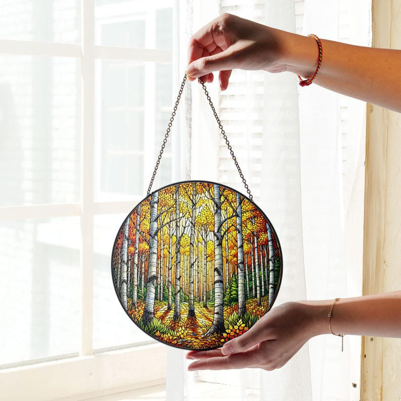 Fall Aspen Tree Forest GLASS Decor, Autumn Forest, Fall Vibe, Autumn Season, Fall Gift, Thanksgiving Decor, Gift For Her, Housewarming