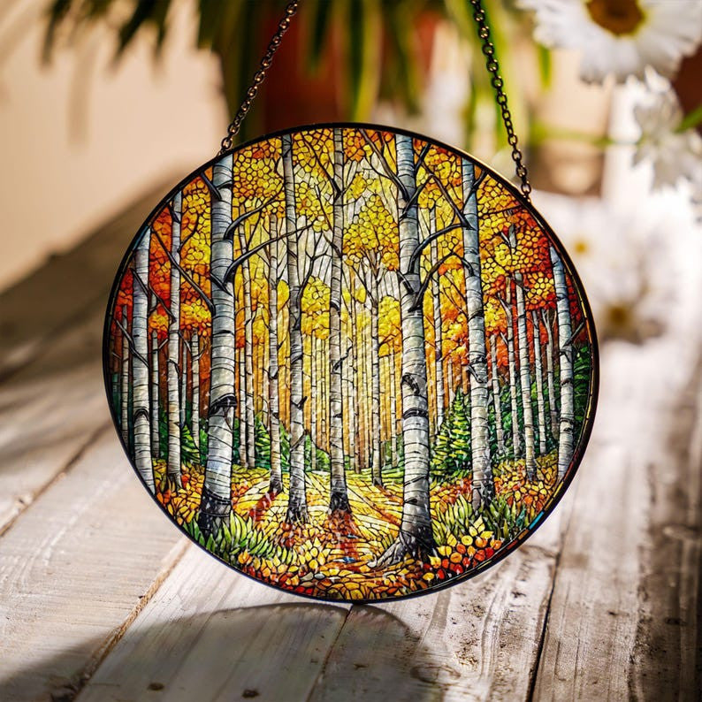 Fall Aspen Tree Forest GLASS Decor, Autumn Forest, Fall Vibe, Autumn Season, Fall Gift, Thanksgiving Decor, Gift For Her, Housewarming