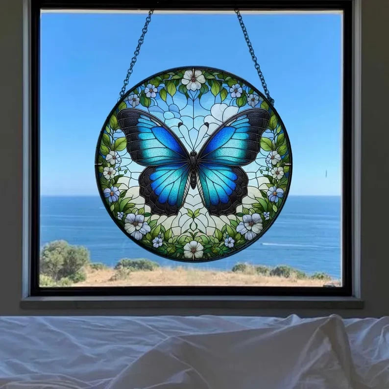 Morpho Menelaus Butterfly Faux Stained Glass, Butterfly Window Hangings, Christmas Gift, Butterfly Wall Art Home Decor, Butterfly Lover Gift