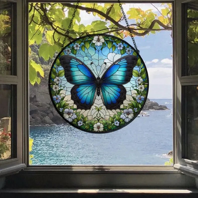 Morpho Menelaus Butterfly Faux Stained Glass, Butterfly Window Hangings, Christmas Gift, Butterfly Wall Art Home Decor, Butterfly Lover Gift