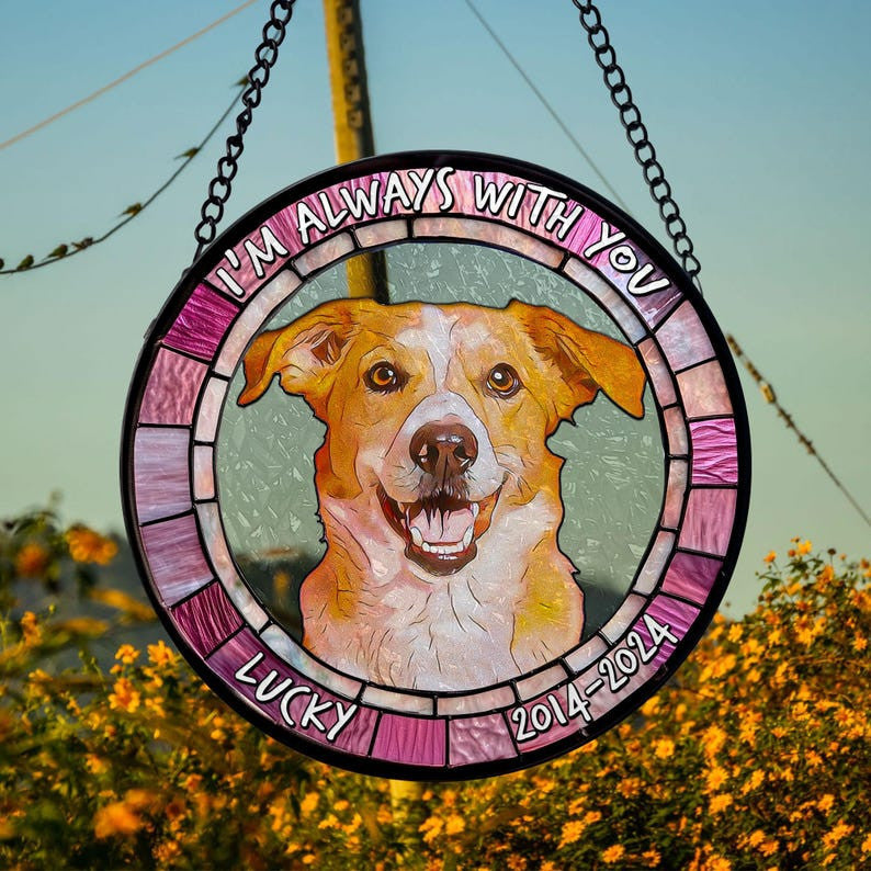 Personalized Pet Memorial Faux Faux Stained Glass, Pet Memorial Glass Window Hanging, Pet Loss Gift, Dog Memorial, In Loving Memory Suncatcher