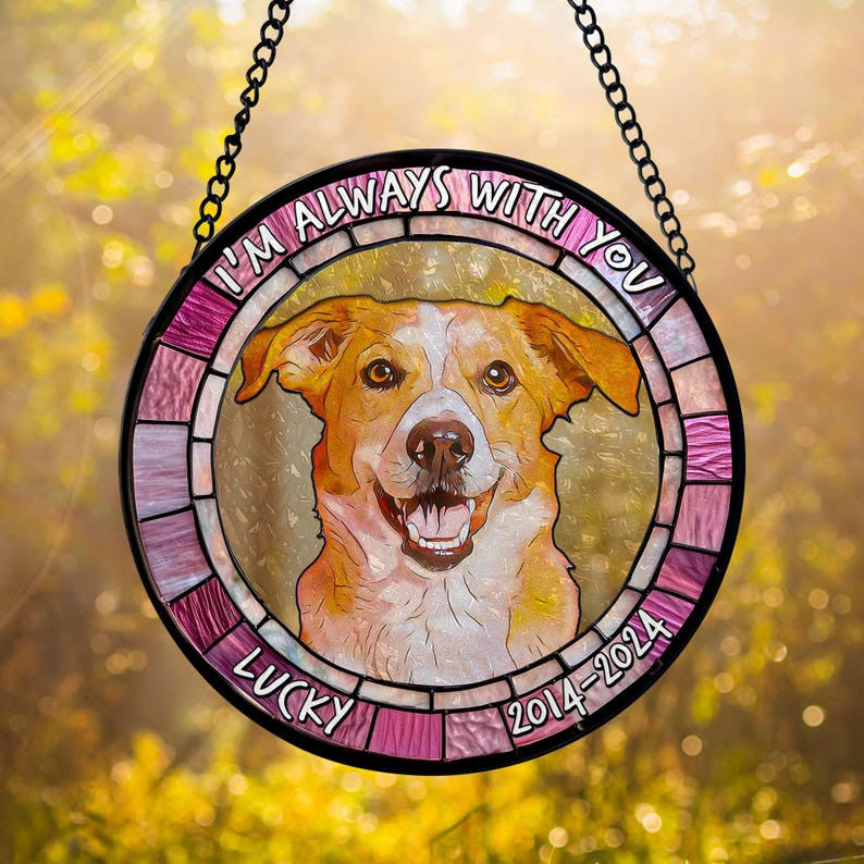 Personalized Pet Memorial Faux Faux Stained Glass, Pet Memorial Glass Window Hanging, Pet Loss Gift, Dog Memorial, In Loving Memory Suncatcher