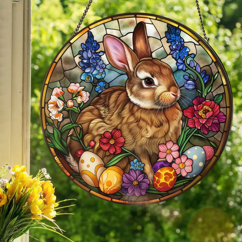 Easter Bunny Faux Stained Glass Style Wall or Window Hanging