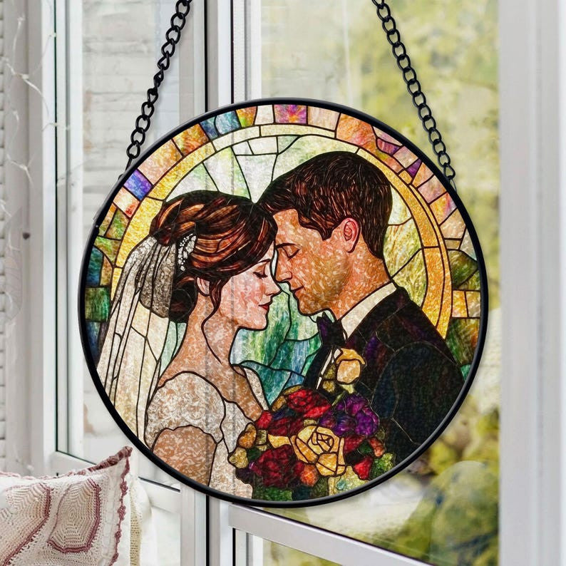 Personalized Faux Stained Glass Couples Portrait From Photo, Wedding Portrait Suncatcher, Anniversary Gift, Christmas Couple, Wedding Gift
