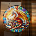 Dragon's Library Faux Stained Glass Suncatcher Decor, Book Dragon Window Hanging Decor, Dragon Suncatcher, Book Lovers Gift, Teacher Librarian