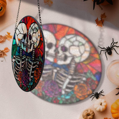 Skeleton Couple Glass Suncatcher, Gothic Wedding Decor, Halloween Wedding Decor, Halloween Wedding Gifts, Halloween Decor, Gothic Couple