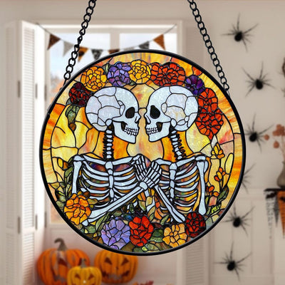 Skeleton Couple Glass Suncatcher, Gothic Wedding Decor, Halloween Wedding Decor, Halloween Wedding Gifts, Halloween Decor, Gothic Couple
