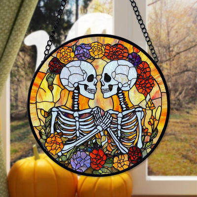 Skeleton Couple Glass Suncatcher, Gothic Wedding Decor, Halloween Wedding Decor, Halloween Wedding Gifts, Halloween Decor, Gothic Couple
