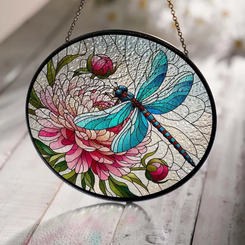Glass Dragonfly Hanging, Dragonfly Lover Gift, Flower Glass Hanging, Gardening Decor, Dragonfly Glass Ornament