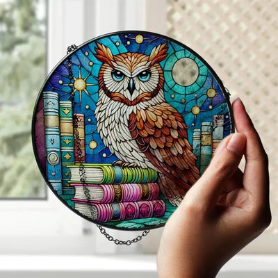 Knowledge Owl With Book Stack Glass Decor, Bookish Lover Decor, Reading Lover Decor, Owl With Book, Librarian Decor, Librarian Gift