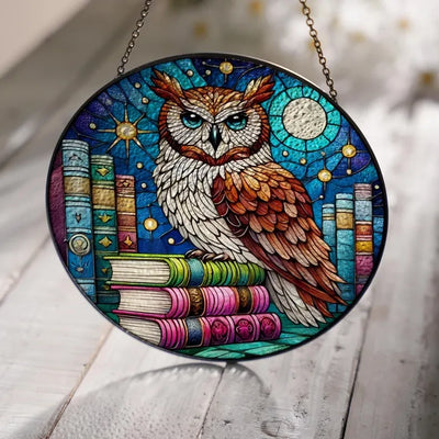 Knowledge Owl With Book Stack Glass Decor, Bookish Lover Decor, Reading Lover Decor, Owl With Book, Librarian Decor, Librarian Gift