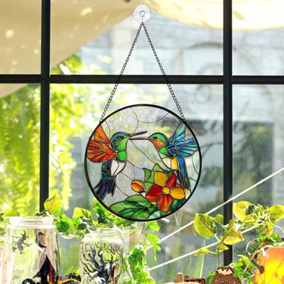Hummingbird Faux Faux Stained Glass Suncatcher, Hummingbird Glass Window Hanging, Bird Suncatcher Stain Glass Art Home Decor, Anniversary Gift