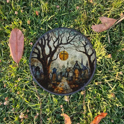 Cemetery Painted Faux Stained Glass Suncatcher, Window Hanging Decor, Outdoor Sun Catcher, Halloween Decor