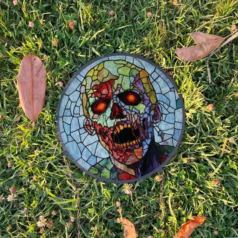 Zombie Painted Faux Stained Glass Suncatcher, Window Hanging Decor, Outdoor Sun Catcher, Halloween Decor