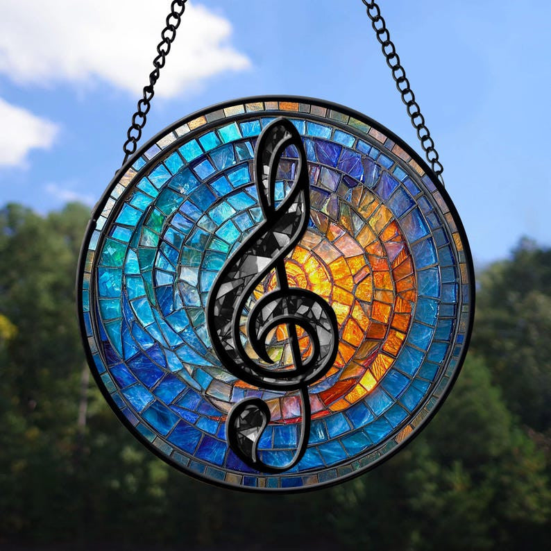 Faux Stained Glass Music Note Suncatcher, Musical Note Faux Stained Glass Ornament, Music Lover Gift, Music Teacher Gift, House decor