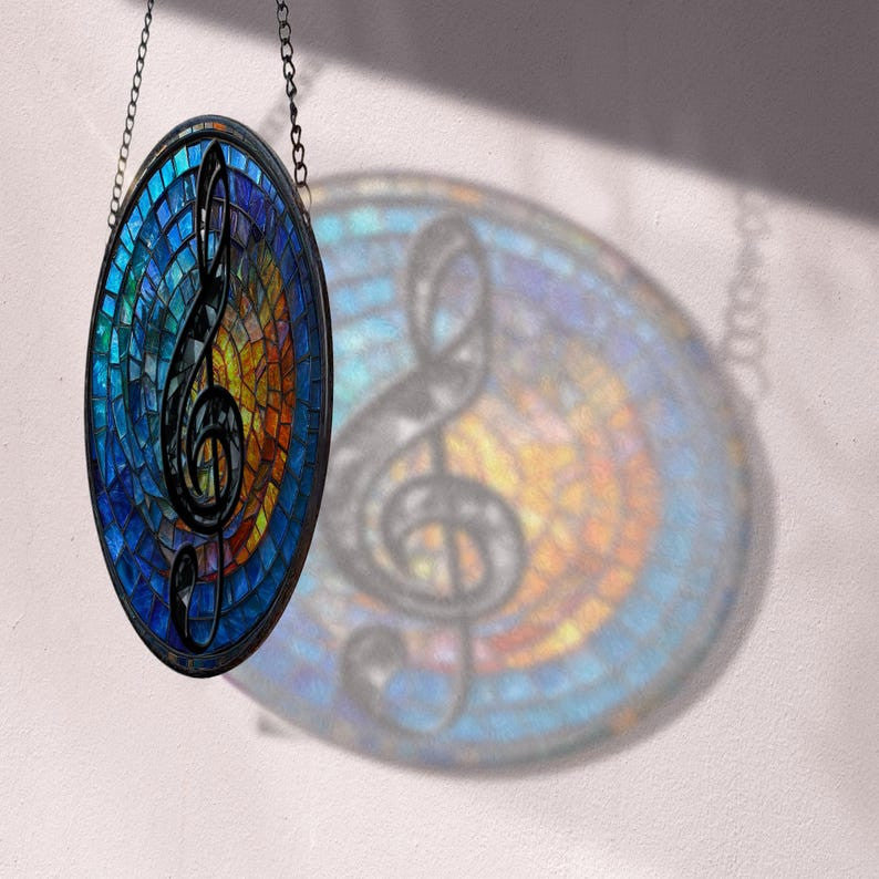 Faux Stained Glass Music Note Suncatcher, Musical Note Faux Stained Glass Ornament, Music Lover Gift, Music Teacher Gift, House decor
