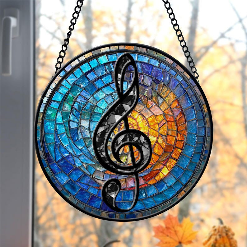 Faux Stained Glass Music Note Suncatcher, Musical Note Faux Stained Glass Ornament, Music Lover Gift, Music Teacher Gift, House decor