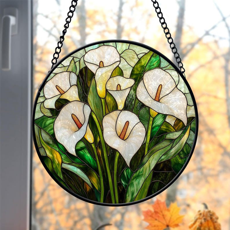 Calla Lilies Faux Stained Glass SUncatcher, Calla Lily Beautiful Suncatcher, Birthday Gift For Mom Wife Mother Grandmother, Christmas Gift
