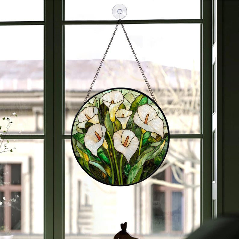 Calla Lilies Faux Stained Glass SUncatcher, Calla Lily Beautiful Suncatcher, Birthday Gift For Mom Wife Mother Grandmother, Christmas Gift