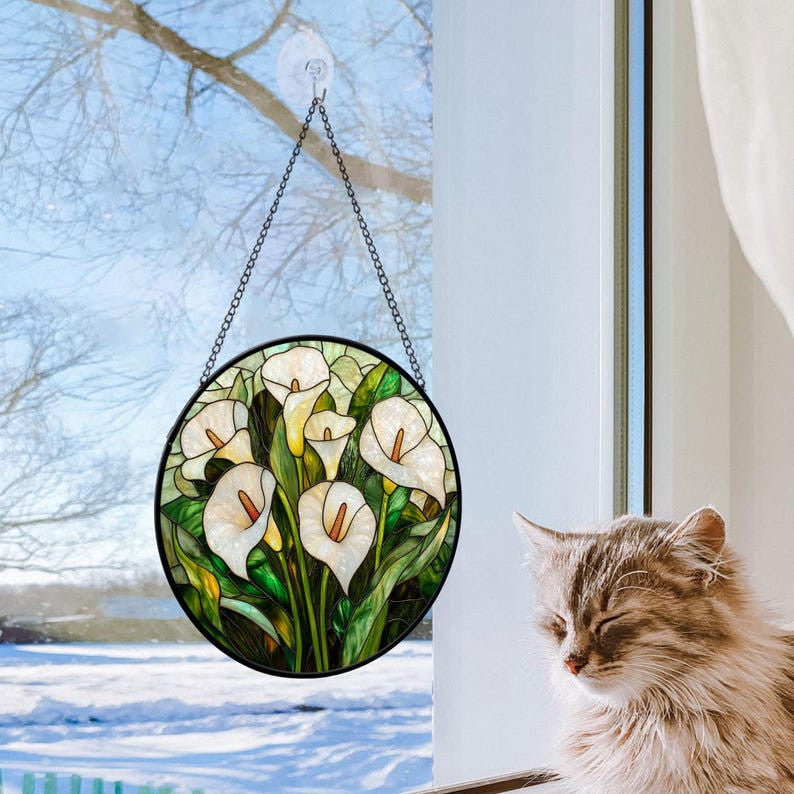 Calla Lilies Faux Stained Glass SUncatcher, Calla Lily Beautiful Suncatcher, Birthday Gift For Mom Wife Mother Grandmother, Christmas Gift